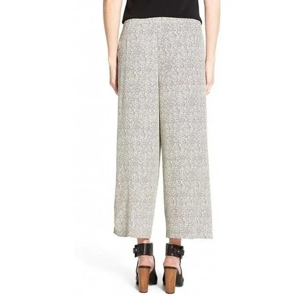 Eileen Fisher Women Creme Black Tencel Viscose Wide Leg Crop Pants Sz M
